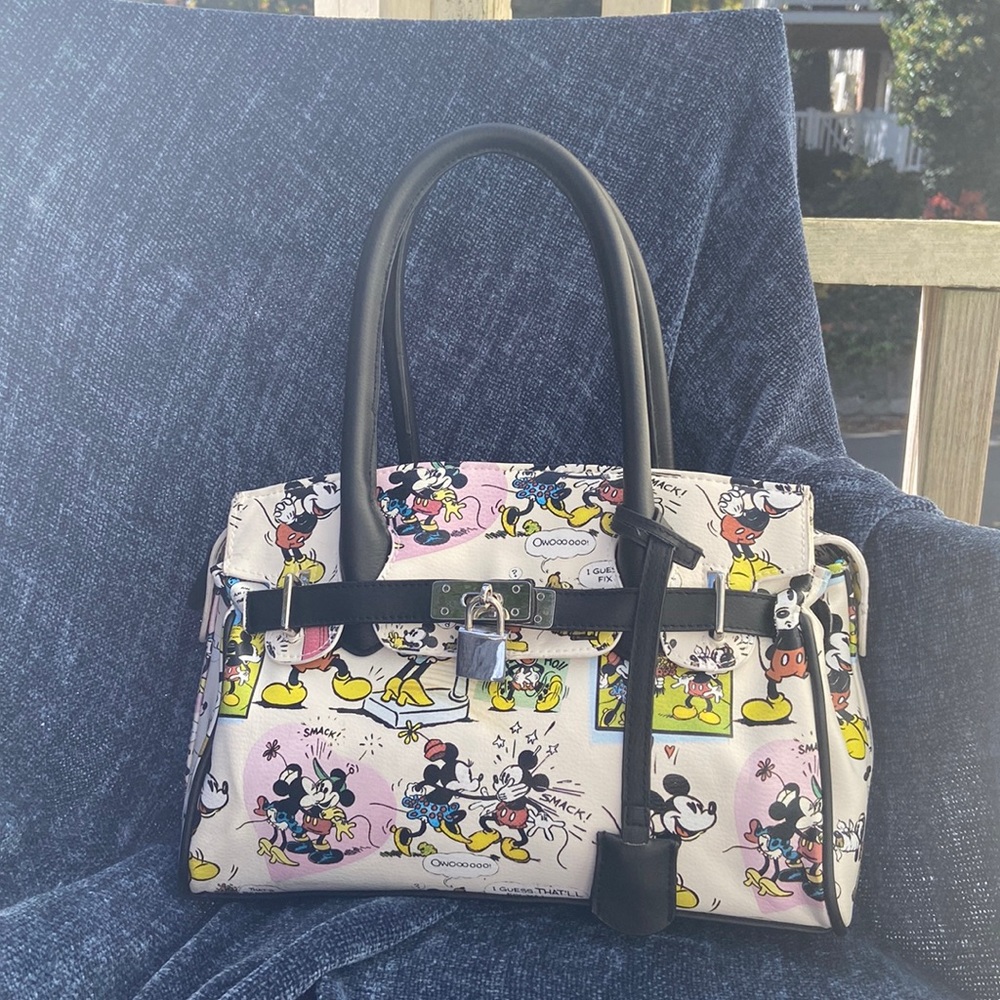 Disney Vintage Classic Vegan Mickey & Minnie Mouse Love Story Handbag Purse
